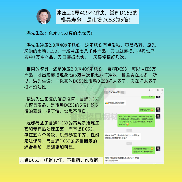 沖壓2.0厚409不銹鐵，譽(yù)輝DC53的模具壽命，是市場(chǎng)DC53的5倍！.jpg